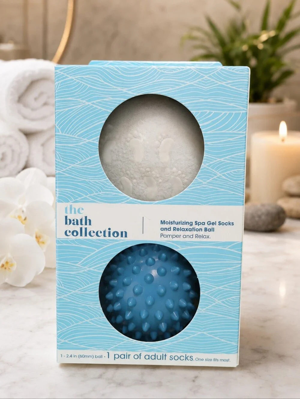 The Bath Collection Blue Moisturizing Spa Gel Socks with Massage Ball